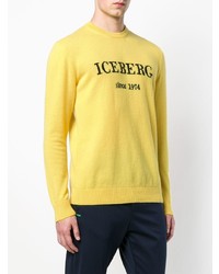 Мужской желтый свитер с круглым вырезом с принтом от Iceberg
