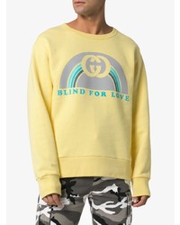 Мужской желтый свитер с круглым вырезом с принтом от Gucci
