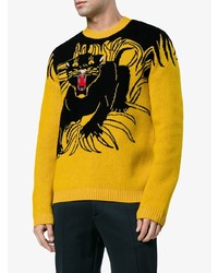 Мужской желтый свитер с круглым вырезом с принтом от Gucci