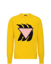 Мужской желтый свитер с круглым вырезом с принтом от Prada