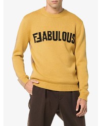 Мужской желтый свитер с круглым вырезом с принтом от Fendi