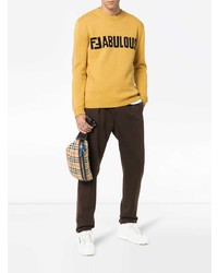 Мужской желтый свитер с круглым вырезом с принтом от Fendi