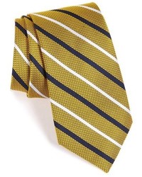 Желтый шелковый галстук в горизонтальную полоску