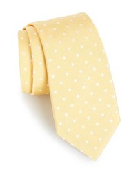 Желтый шелковый галстук в горошек