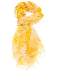 Желтый шелковый шарф с принтом