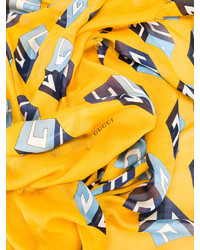 Женский желтый шелковый шарф с принтом от Gucci