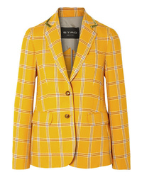 Женский желтый шерстяной пиджак в клетку от Etro