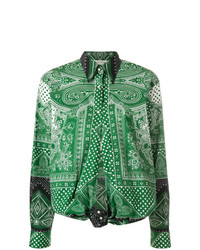Зеленая блуза на пуговицах с "огурцами" от Etro