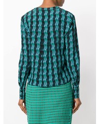 Зеленая блуза на пуговицах с принтом от Dvf Diane Von Furstenberg