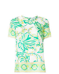 Зеленая блуза с коротким рукавом с цветочным принтом