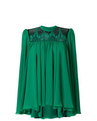 Зеленая блузка с длинным рукавом с вышивкой