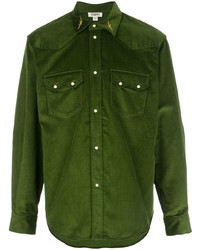 Зеленая вельветовая рубашка с длинным рукавом