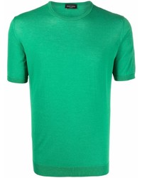 Зеленая вязаная футболка с круглым вырезом