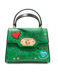Зеленая кожаная большая сумка с принтом от Dolce & Gabbana