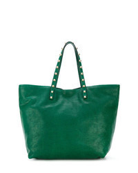 Зеленая кожаная большая сумка с шипами