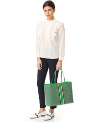 Зеленая кожаная большая сумка от Tory Burch