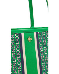 Зеленая кожаная большая сумка от Tory Burch