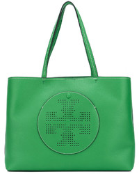 Зеленая кожаная большая сумка от Tory Burch