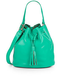 Зеленая кожаная сумка-мешок