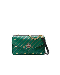 Зеленая кожаная сумка через плечо с принтом от Gucci