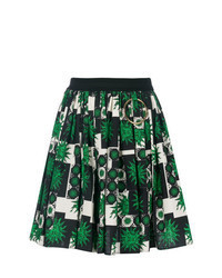 Зеленая короткая юбка-солнце с принтом