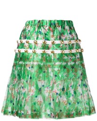 Зеленая короткая юбка-солнце с цветочным принтом от Comme des Garcons