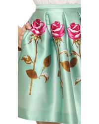 Зеленая короткая юбка-солнце с цветочным принтом от Rochas