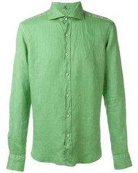 Зеленая льняная рубашка с длинным рукавом