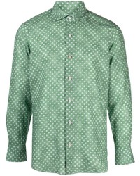 Мужская зеленая льняная рубашка с длинным рукавом с принтом от Finamore 1925 Napoli