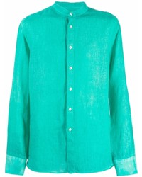 Мужская зеленая льняная рубашка с длинным рукавом от 120% Lino