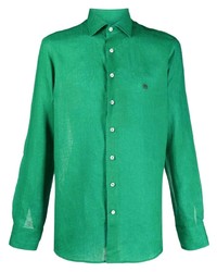 Мужская зеленая льняная рубашка с длинным рукавом от Etro