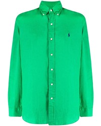 Мужская зеленая льняная рубашка с длинным рукавом от Polo Ralph Lauren