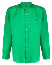 Мужская зеленая льняная рубашка с длинным рукавом от Polo Ralph Lauren