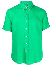 Мужская зеленая льняная рубашка с коротким рукавом от Polo Ralph Lauren