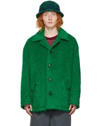Зеленая меховая куртка-рубашка