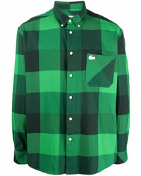 Мужская зеленая рубашка с длинным рукавом в мелкую клетку от Lacoste