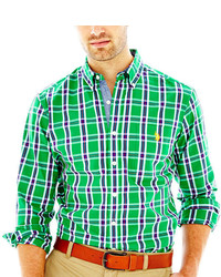Зеленая рубашка с длинным рукавом в шотландскую клетку