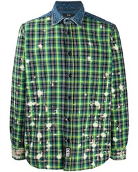 Мужская зеленая рубашка с длинным рукавом в шотландскую клетку от Diesel