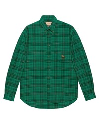 Мужская зеленая рубашка с длинным рукавом в шотландскую клетку от Gucci