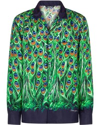 Мужская зеленая рубашка с длинным рукавом с принтом от Dolce & Gabbana