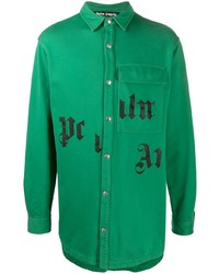 Мужская зеленая рубашка с длинным рукавом с принтом от Palm Angels