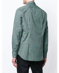 Мужская зеленая рубашка с длинным рукавом с принтом от Prada