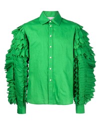 Зеленая рубашка с длинным рукавом с украшением