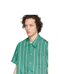 Мужская зеленая рубашка с коротким рукавом в вертикальную полоску от Goodfight