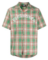 Мужская зеленая рубашка с коротким рукавом в шотландскую клетку от Pleasures