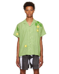 Зеленая рубашка с коротким рукавом с вышивкой