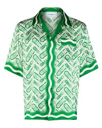 Мужская зеленая рубашка с коротким рукавом с принтом от Casablanca
