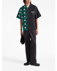 Мужская зеленая рубашка с коротким рукавом с принтом от Prada