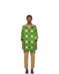 Мужская зеленая рубашка с коротким рукавом с принтом от Gucci