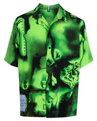 Мужская зеленая рубашка с коротким рукавом с принтом от McQ